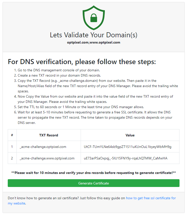 copy and paste dns txt record and values
